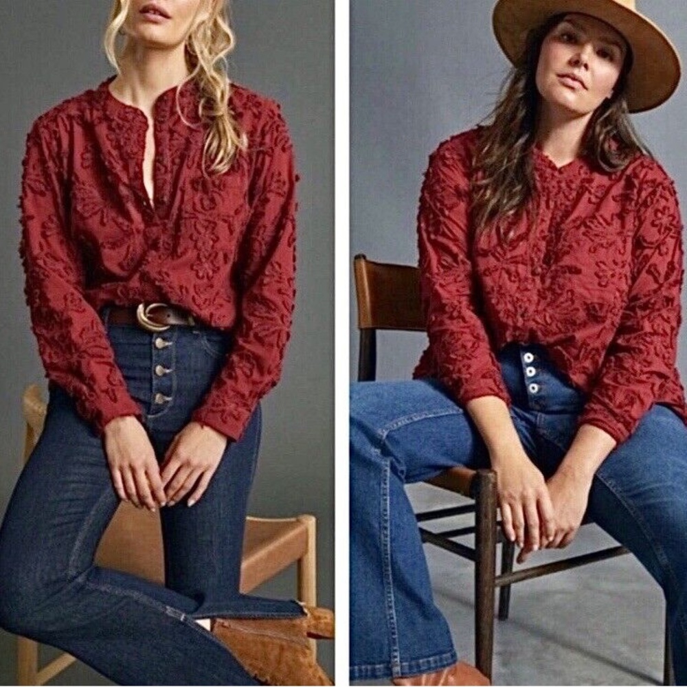 Anthropologie Pilcro Whitney Textured Buttondown Shirt Top